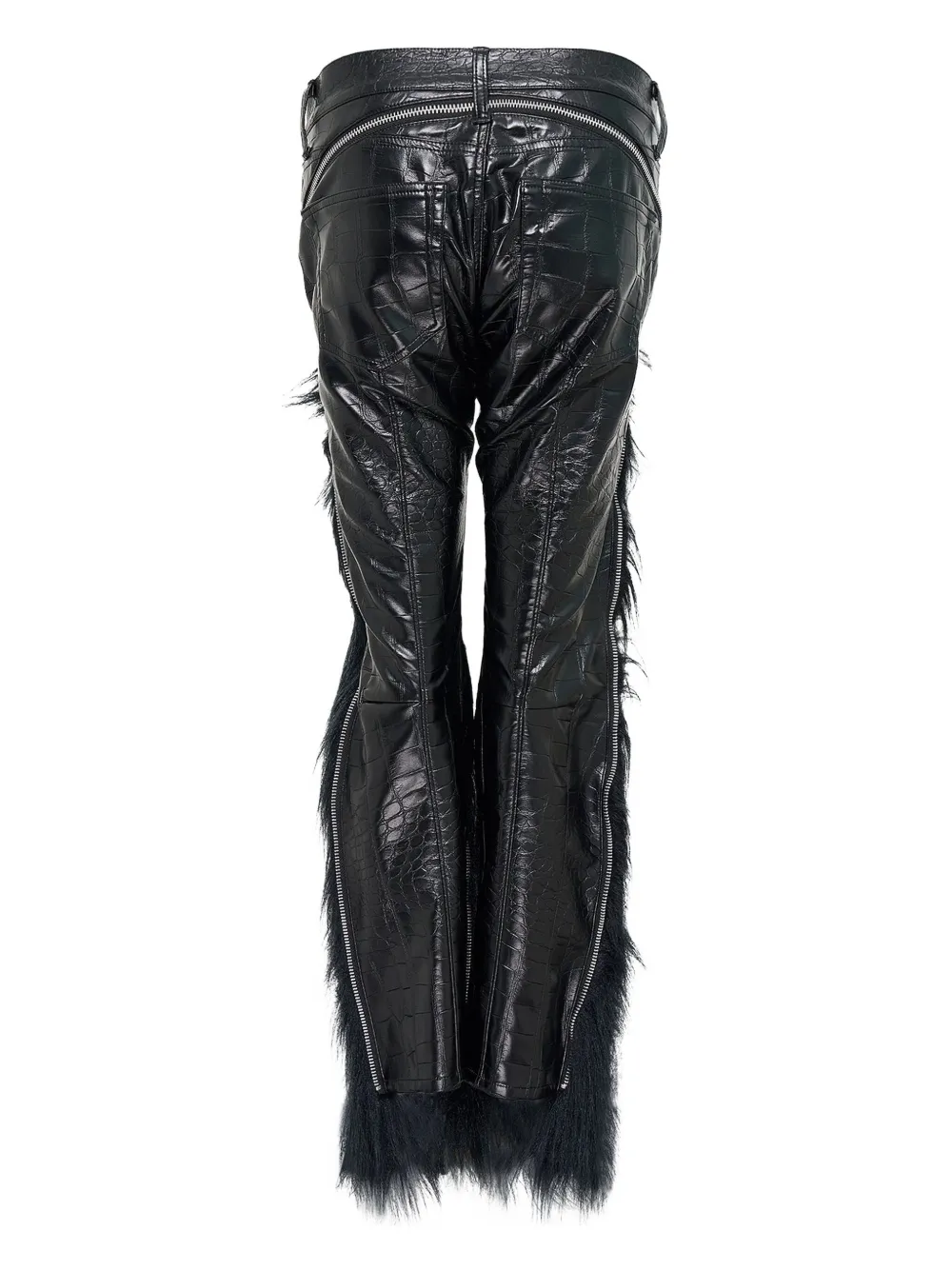 Junya Watanabe crocodile-effect fur-trimmed trousers | Straight-Leg Pants | Image 2