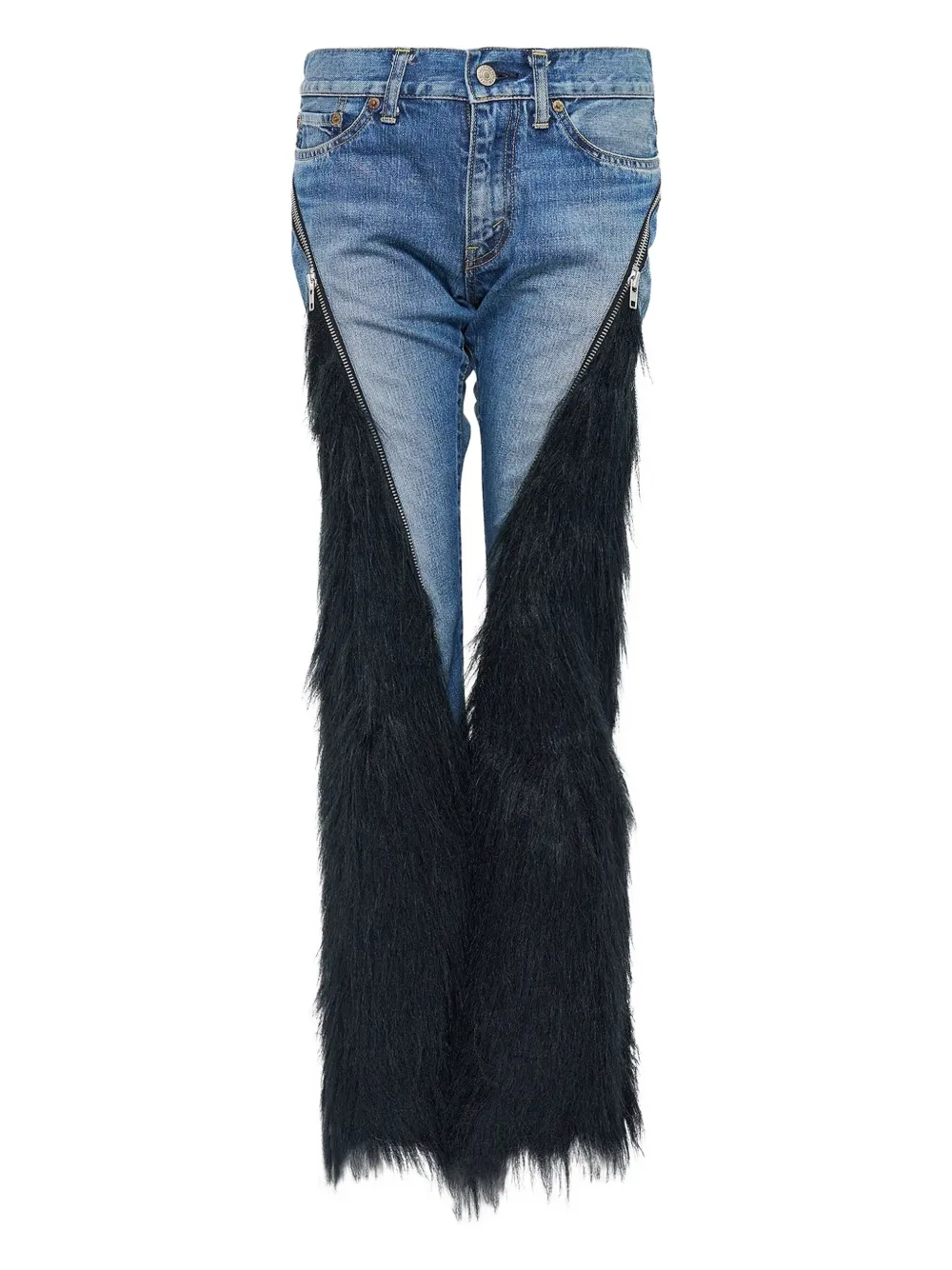 Junya Watanabe Faux-fur Panelled Jeans In Blue