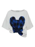pushBUTTON twisted-hem check-print top - White