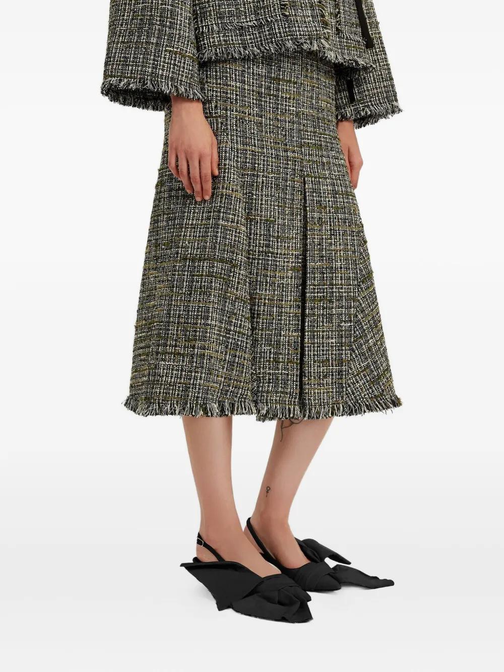 ERDEM Gonna midi plissettata in tweed - Verde