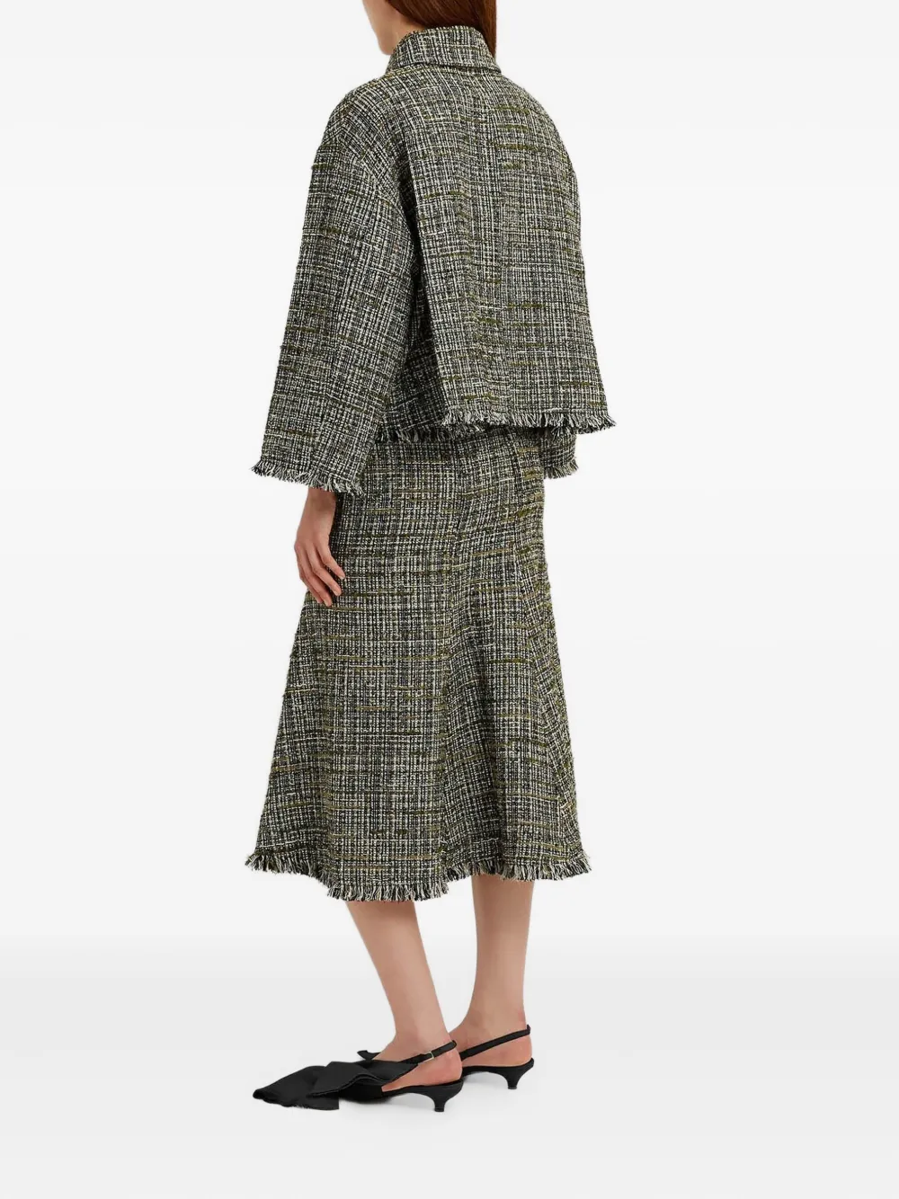 ERDEM Tweed midi-plooirok - Groen