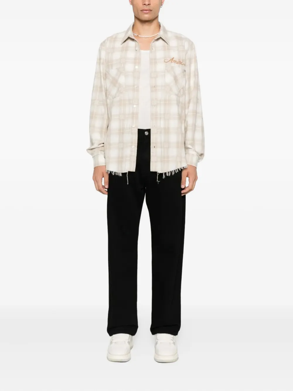 AMIRI bandana-patch plaid shirt - Beige