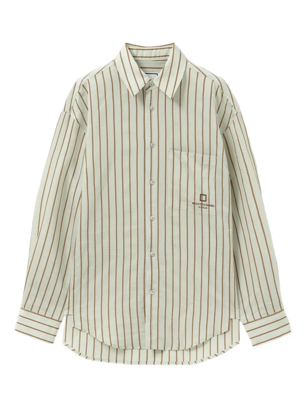 Wooyoungmi stripe-pattern long-sleeve shirt | Green | Image 1
