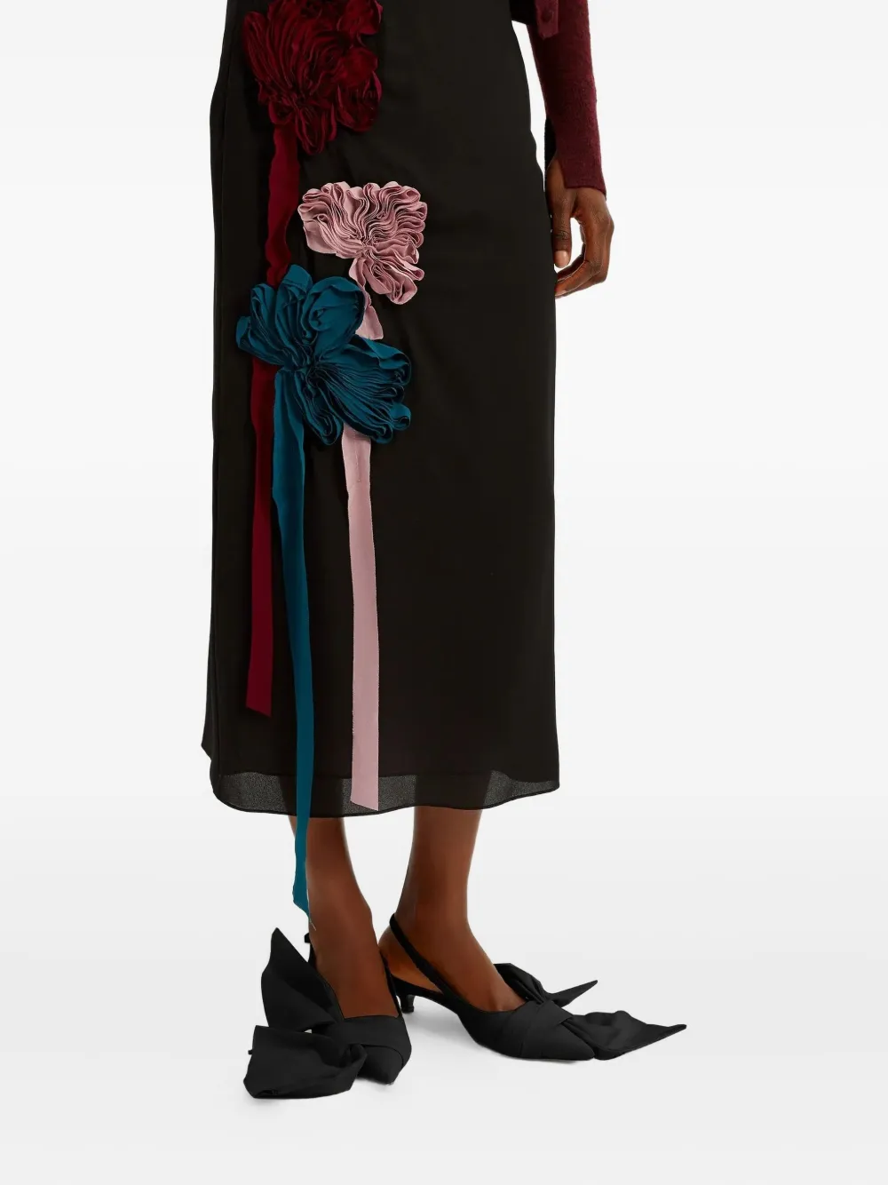 ERDEM Midi-rok met bloemenapplicatie Zwart