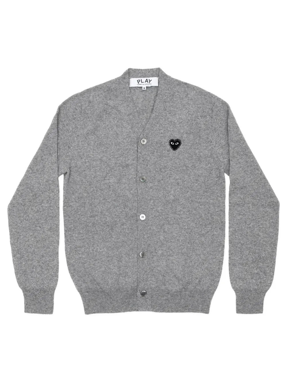 Comme Des Garçons Play Heart-embellished V-neck Cardigan In Gray