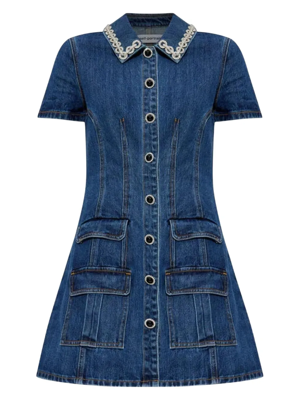 Self-Portrait crystal-trimmed pocketed dress - Blauw