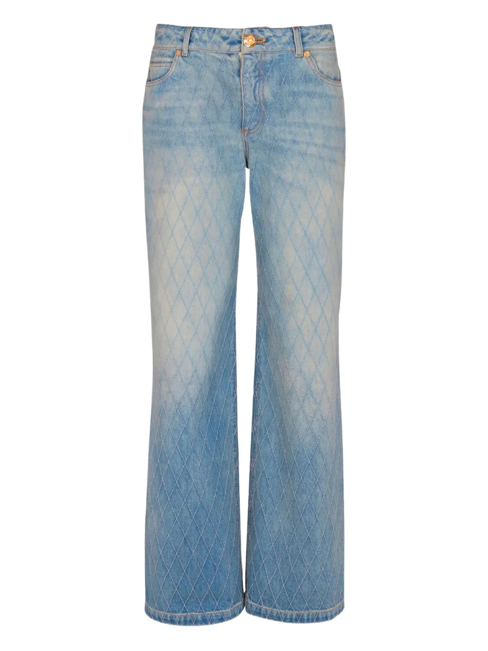 Balmain Quilted Straight Jeans In Blue