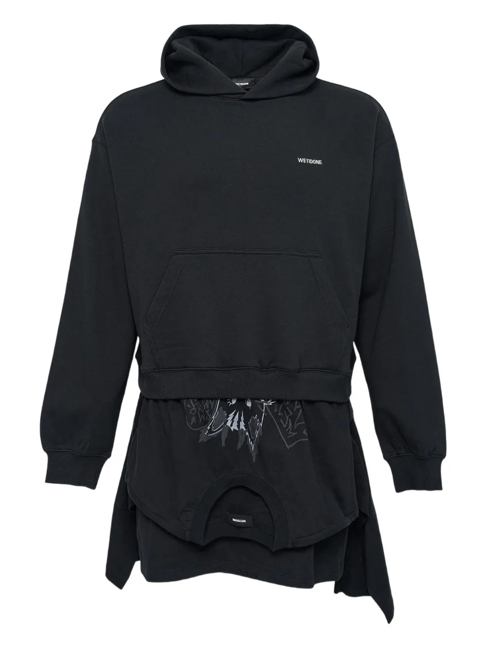We11done layered hoodie mini dress | Black | Image 1