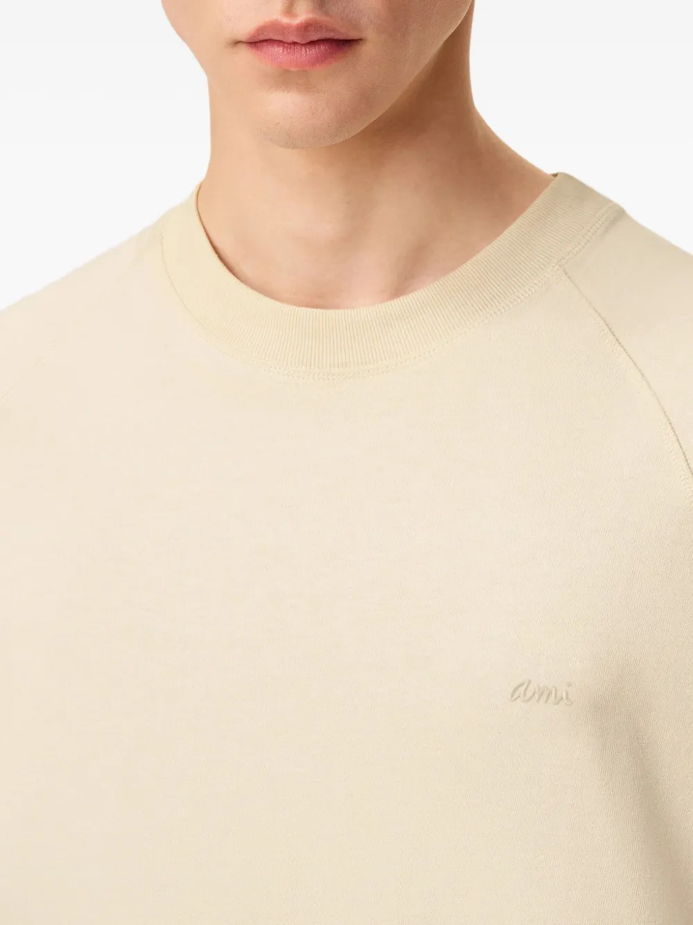 Ami Alexandre Mattiussi Classic Round Neck T-shirt With Subtle Logo Detail In Neutral