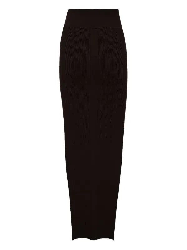 Rick Owens Sacri Ribbed-knit Maxi Skirt in Brown