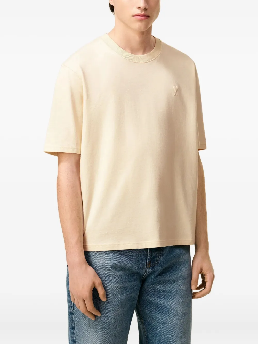 AMI Paris embossed-logo T-shirt - Beige