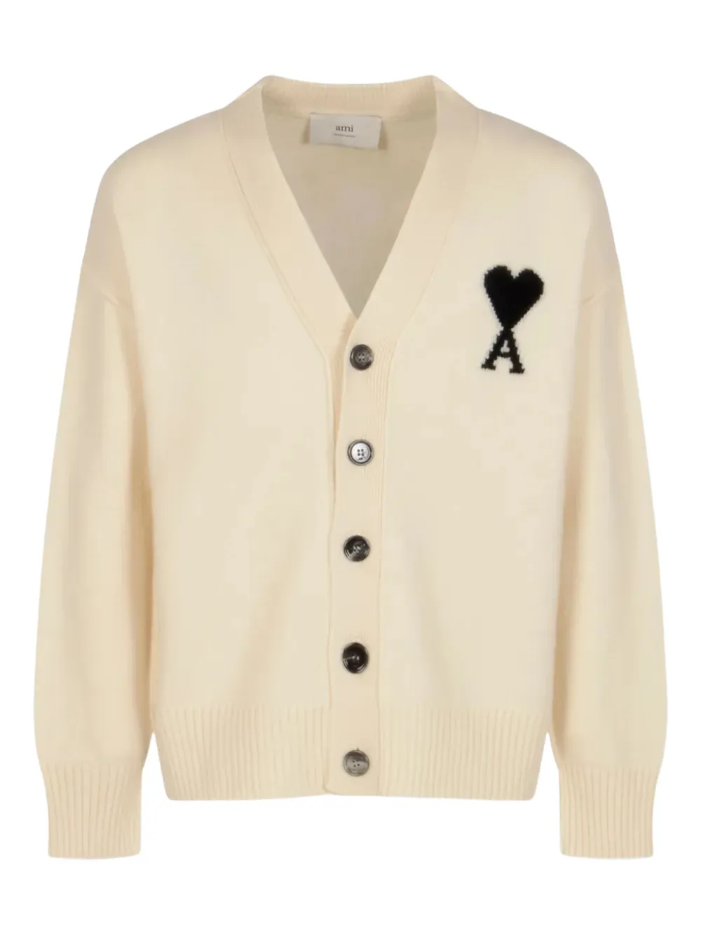 Ami Alexandre Mattiussi Ami De Coeur-intarsia Cardigan In Neutral