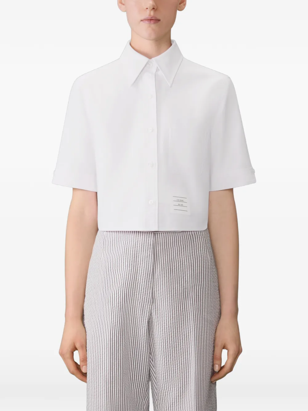 Thom Browne Cropped Oxford blouse met korte mouwen Wit