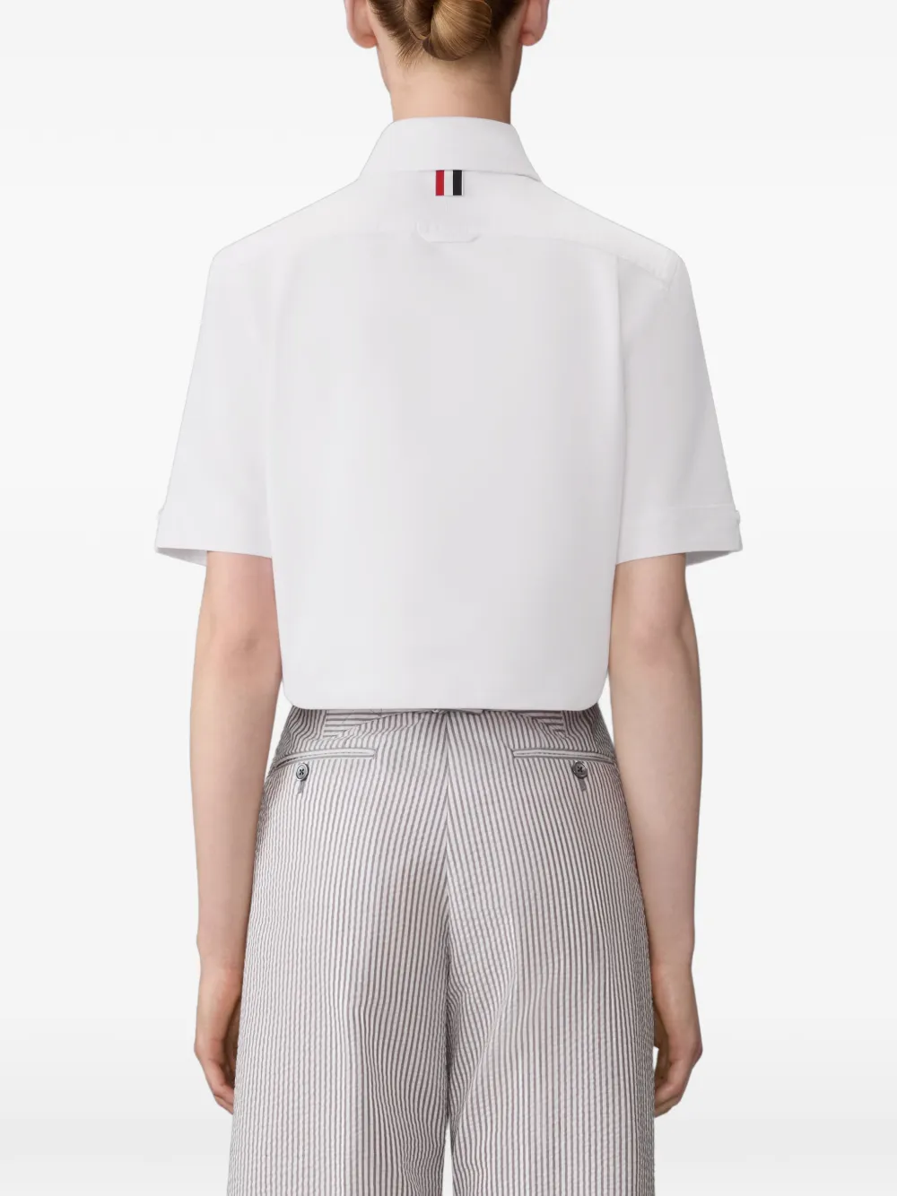 Thom Browne Cropped Oxford blouse met korte mouwen Wit