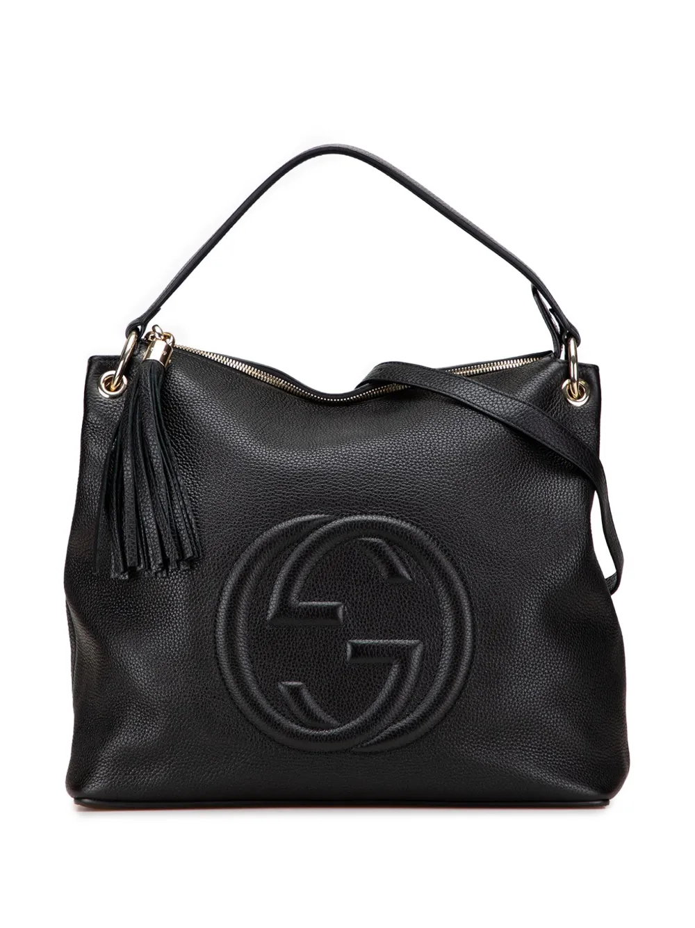 Gucci Pre-Owned 2000-2015 ラージ ぺブルカーフ ソーホー コンバーチブル ホーボー サッチェルバッグ - ブラック Gucci Pre-Owned 2000-2015 ラージ ぺブルカーフ ソーホー コンバーチブル ホーボー サッチェルバッグ - ブラック