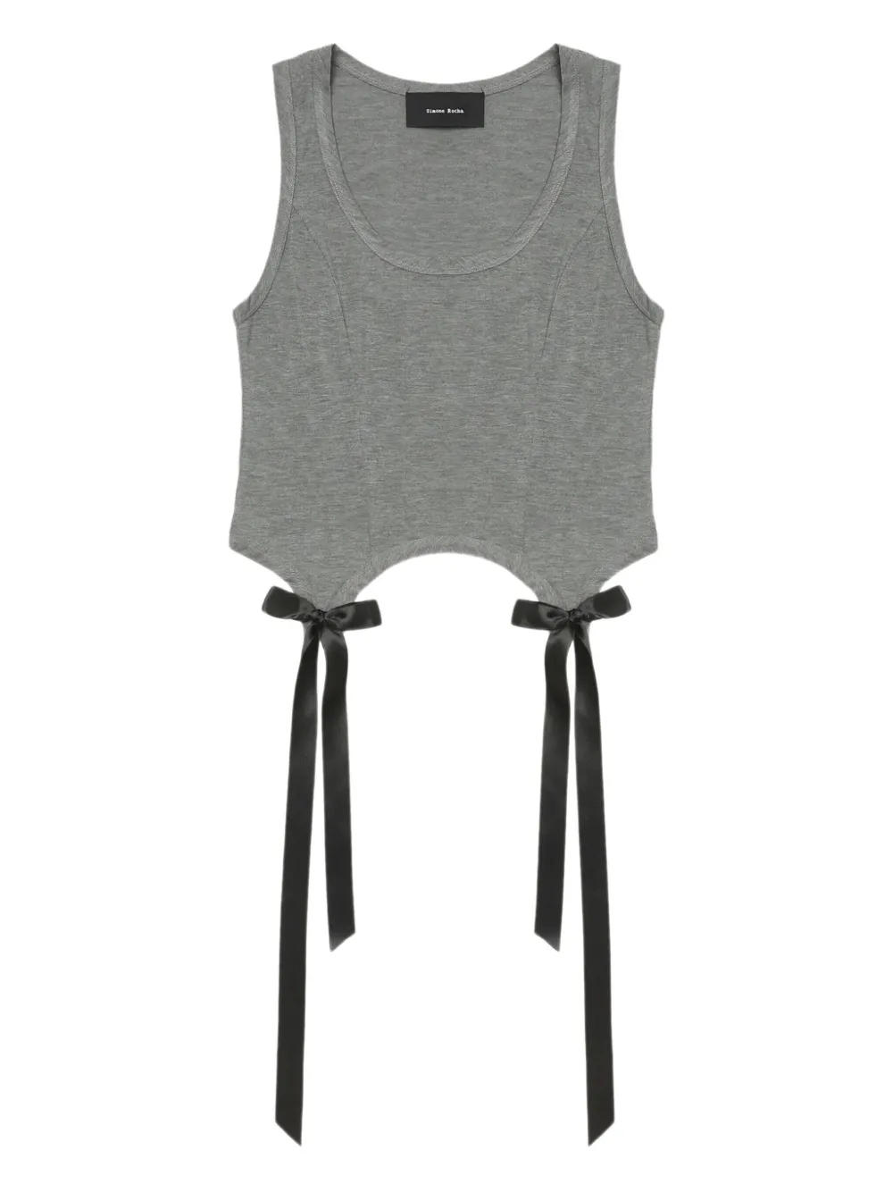 Simone Rocha Cropped Grey Lyocell Tank Top With Asymmetric Hem And Bow Tails In Gray