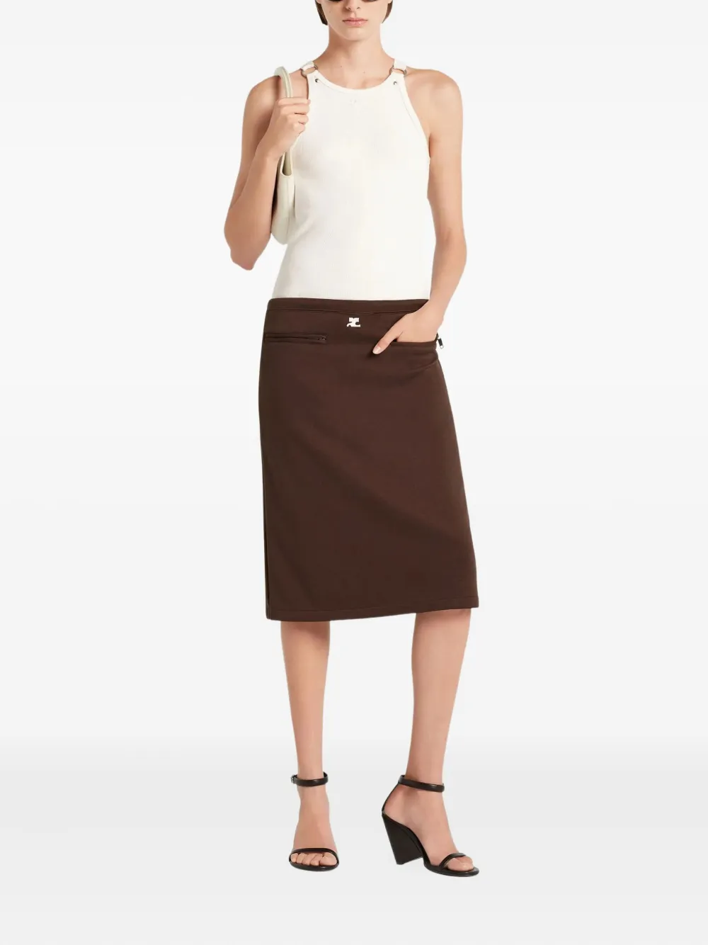 Courrèges logo-detail midi skirt - Bruin