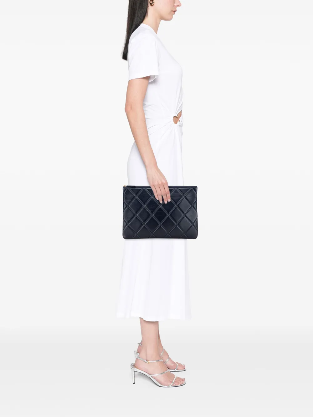 Pre-owned Chanel 2019 Cc Large Quilted Lambskin O Case Clutch Bag In Blue
