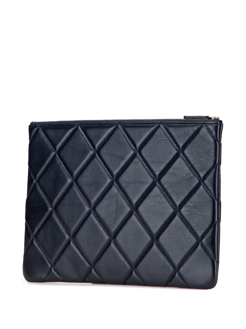 Pre-owned Chanel 2019 Cc Large Quilted Lambskin O Case Clutch Bag In Blue
