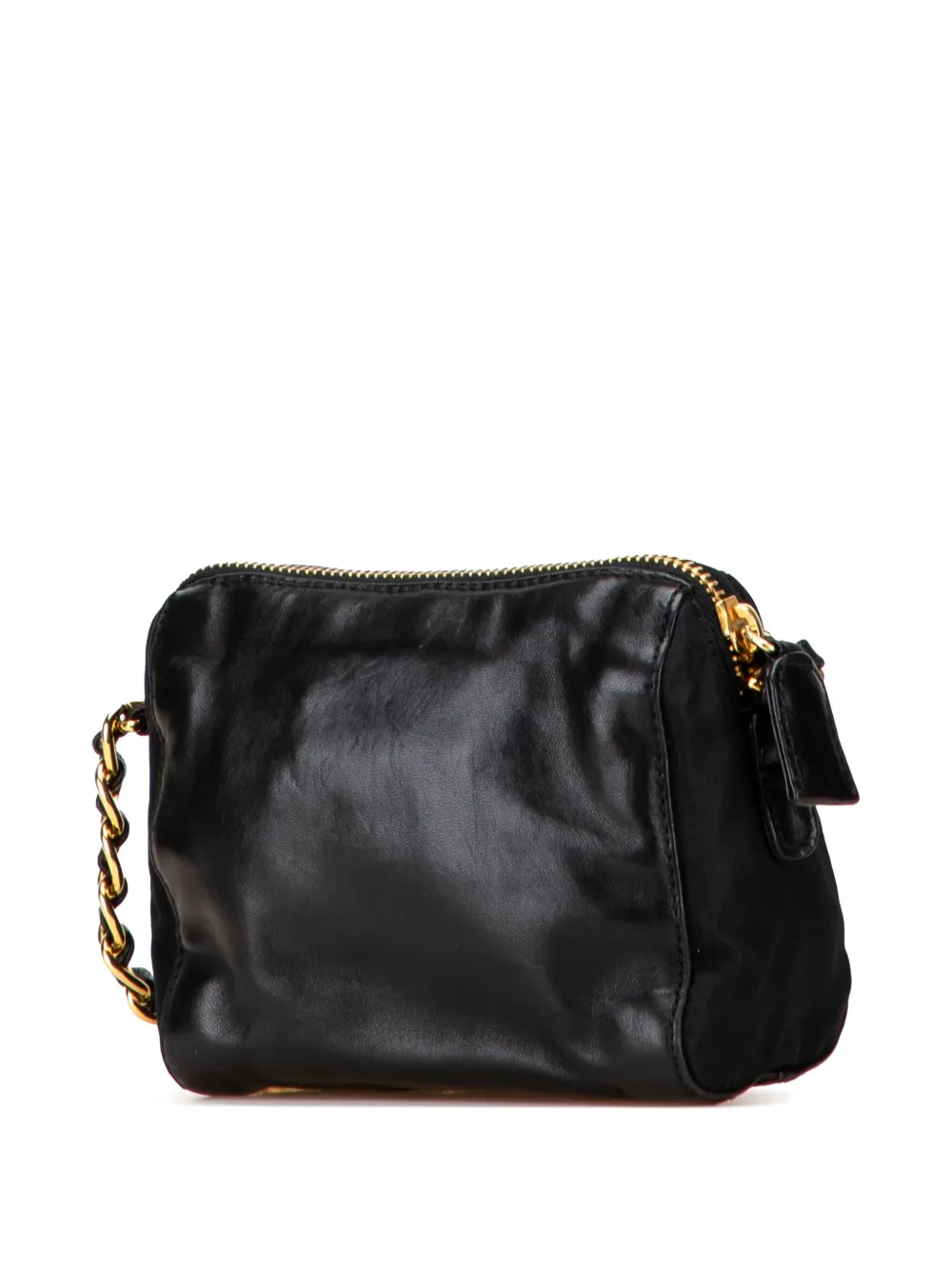 Pre-owned Prada 2000-2013 Tessuto Trimmed Nappa Chain Crossbody Bag In Black