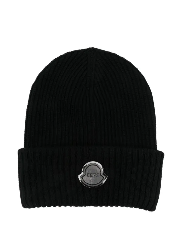 Moncler Ribbed Logo-patch Beanie in Black