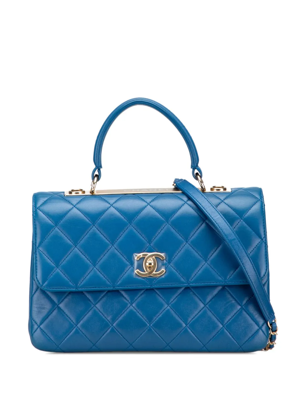 CHANEL Pre-Owned 2019 ミディアム ラムスキン トレンディ ココマーク トップハンドル サッチェルバッグ - ブルー CHANEL Pre-Owned 2019 ミディアム ラムスキン トレンディ ココマーク トップハンドル サッチェルバッグ - ブルー