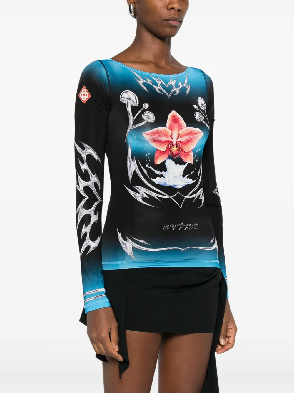 Casablanca Gradient Long-sleeve Top With Orchid Graphic In Animal Print