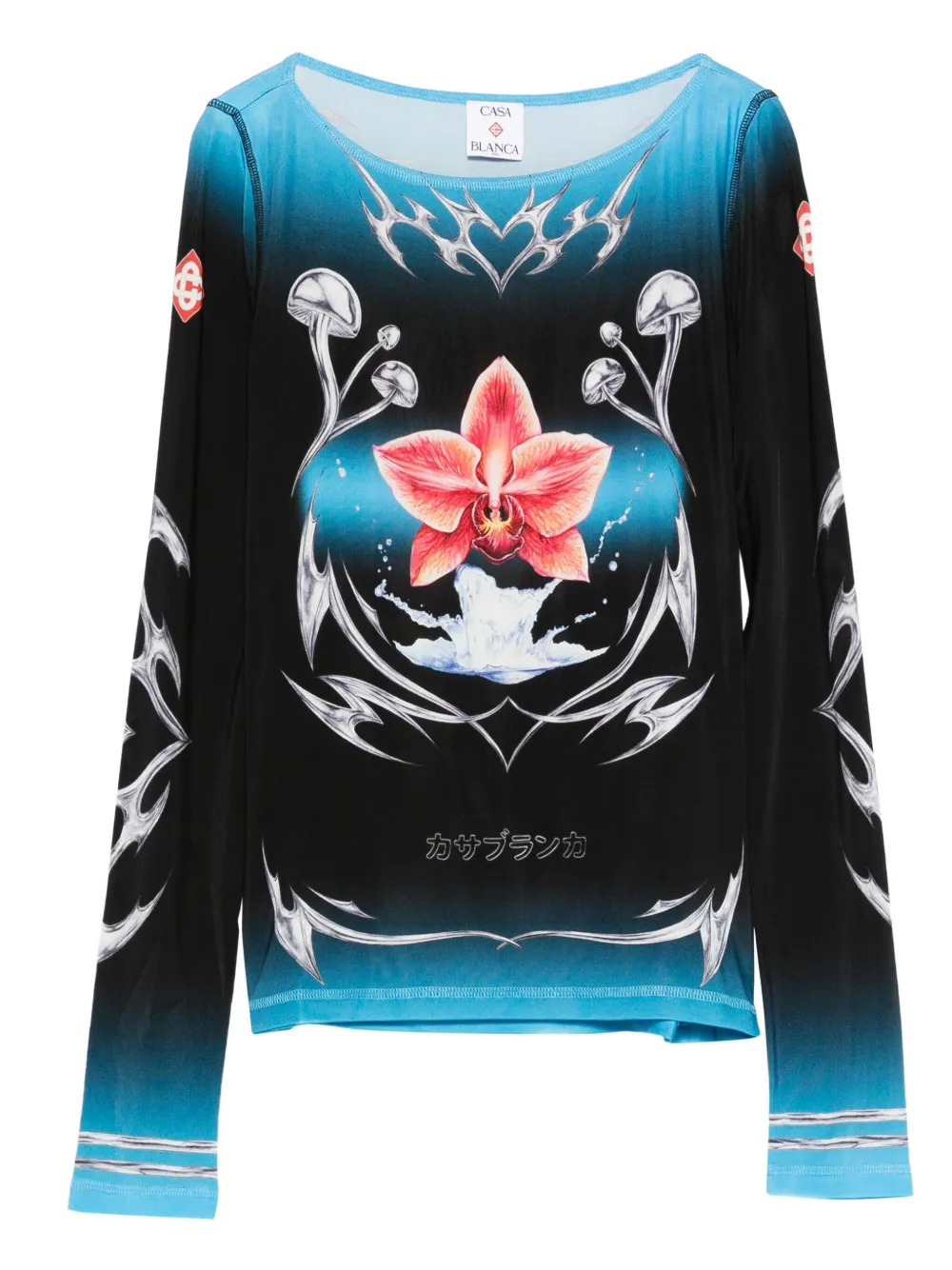 Casablanca orchid-print long-sleeve T-shirt | Black | Image 1