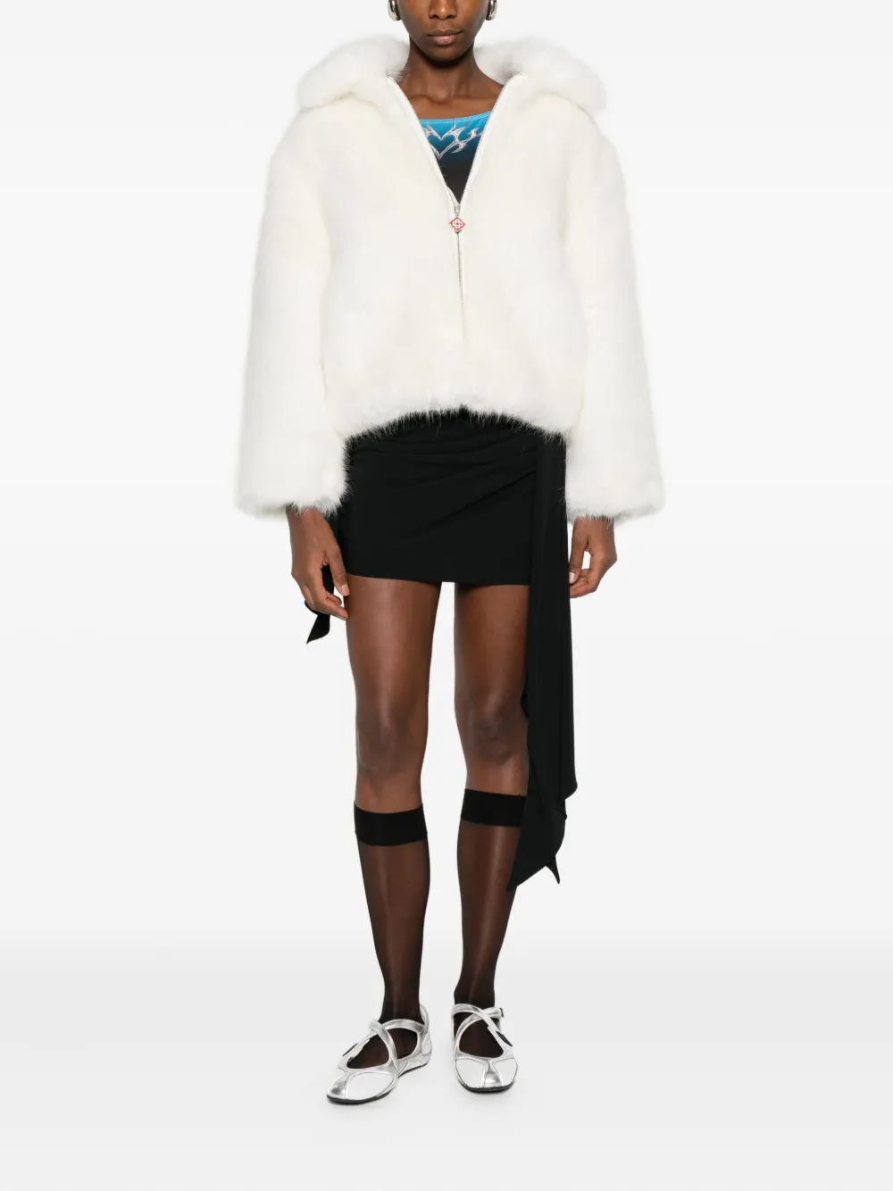 Casablanca Faux-fur Zip-front Jacket In White