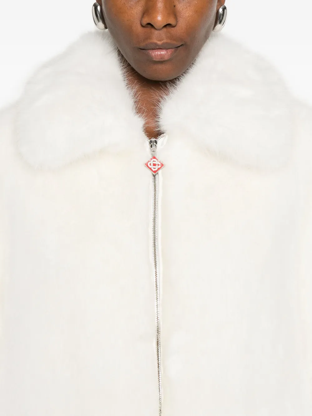Casablanca Faux-fur Zip-front Jacket In White