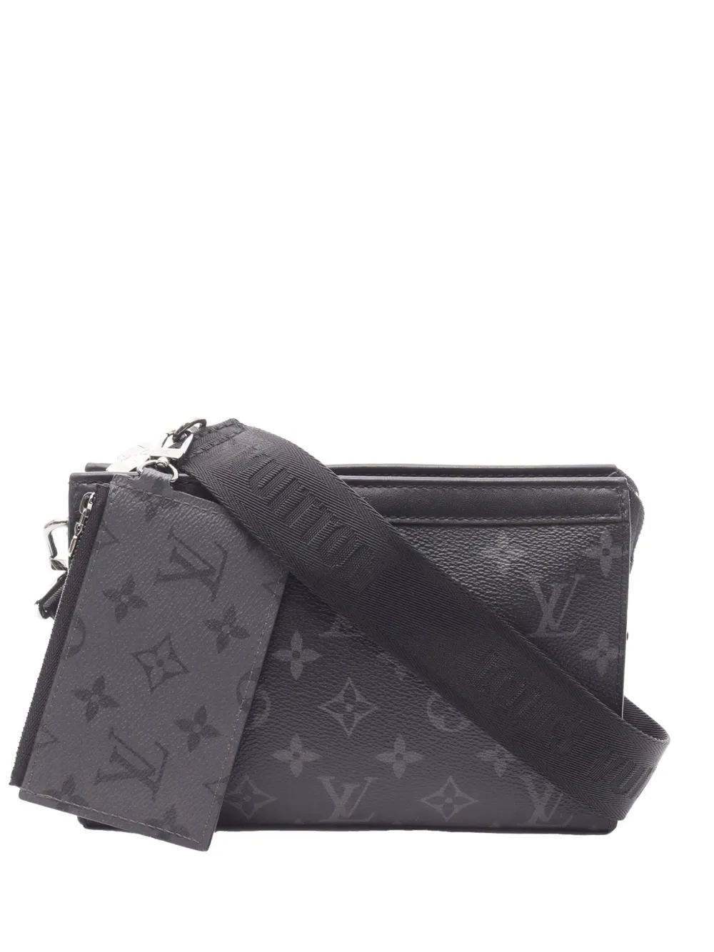 Pre-owned Louis Vuitton 2021-2025 Monogram Eclipse Gaston Wearable Wallet Crossbody Bag In Black