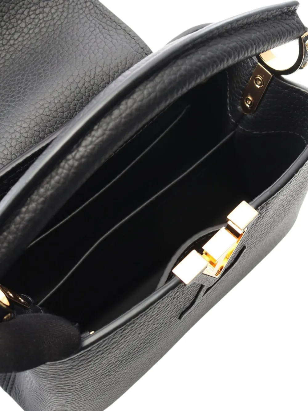 Pre-owned Louis Vuitton 2021-2025 Taurillon Mini Capucines Satchel In Black