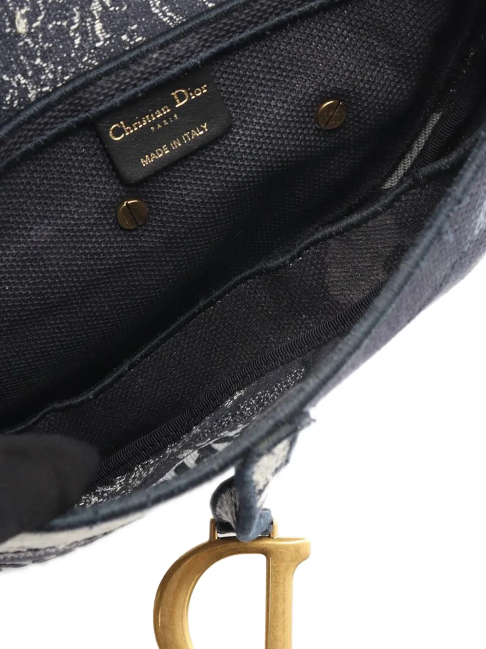 Pre-owned Dior 2010-2025 Canvas Embroidered Tie Dye Saddle Bag Shoulder Bag In Blue
