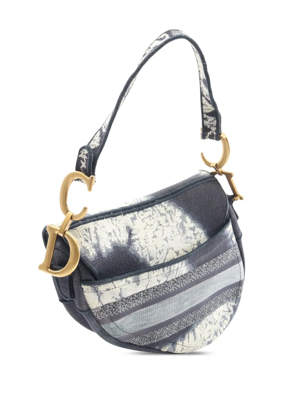 Pre-owned Dior 2010-2025 Canvas Embroidered Tie Dye Saddle Bag Shoulder Bag In Blue