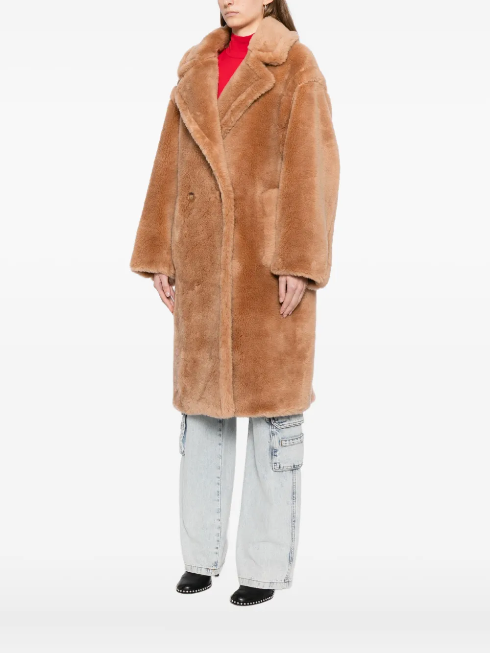 Stand Studio Biba Long Faux Fur Camel Coat In Brown
