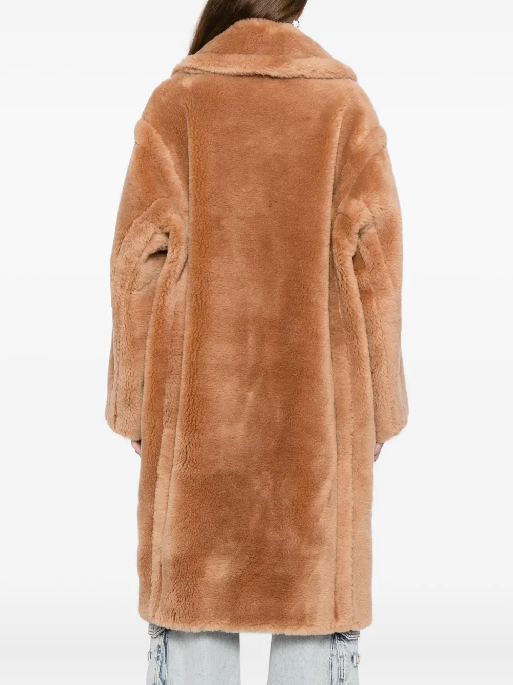Stand Studio Biba Long Faux Fur Camel Coat In Brown