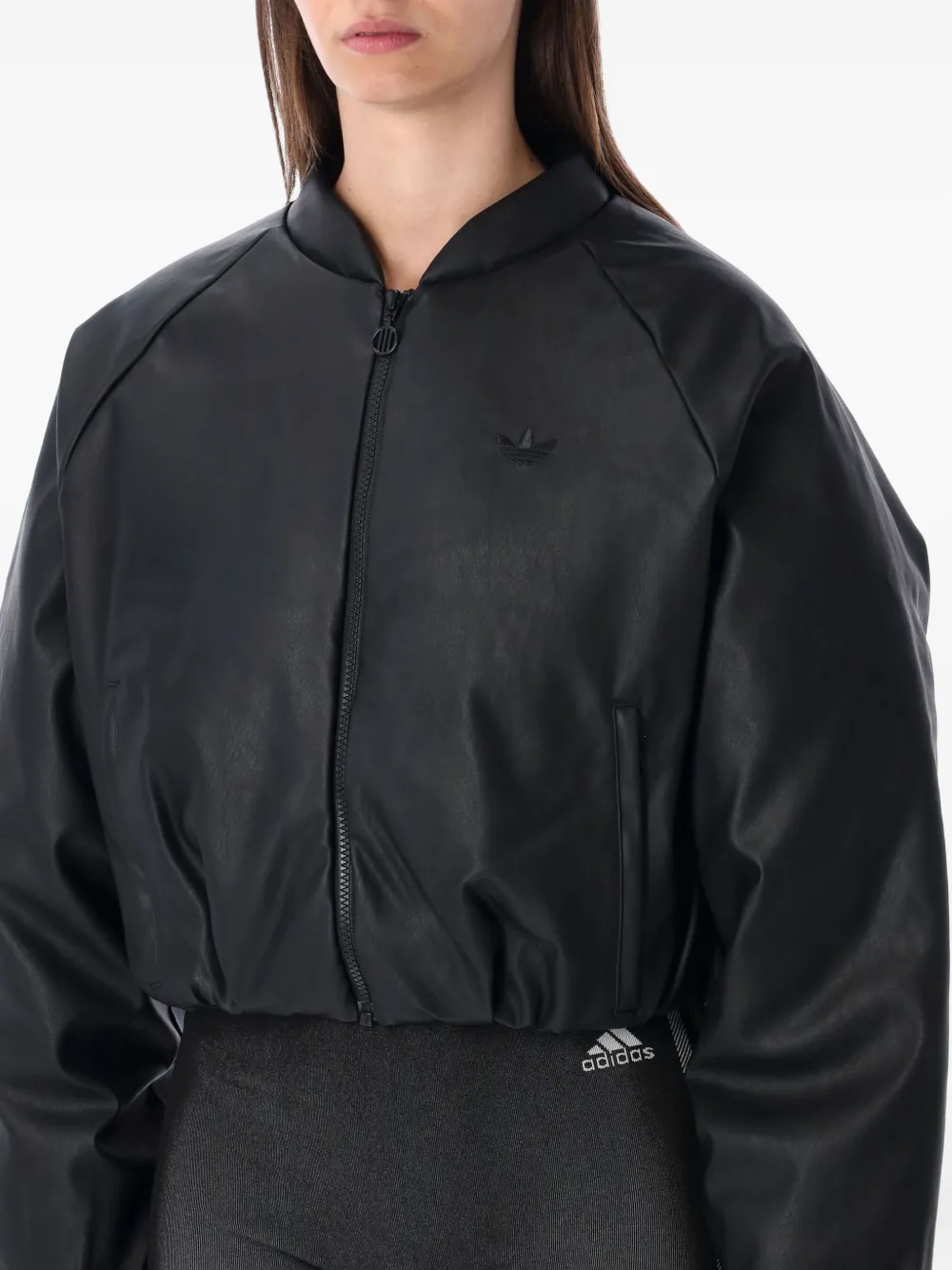 Adidas Originals Pleather Bomber Synthetic Down Jacket Black In Black