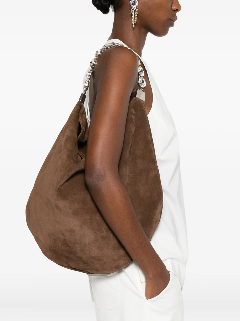 L'Alingi crystal-embellished suede shoulder bag - Bruin
