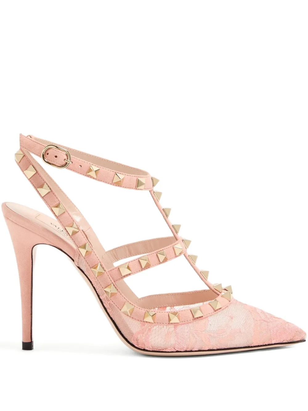 Valentino Garavani 100mm Rockstud Lace Stud Pumps In Gold