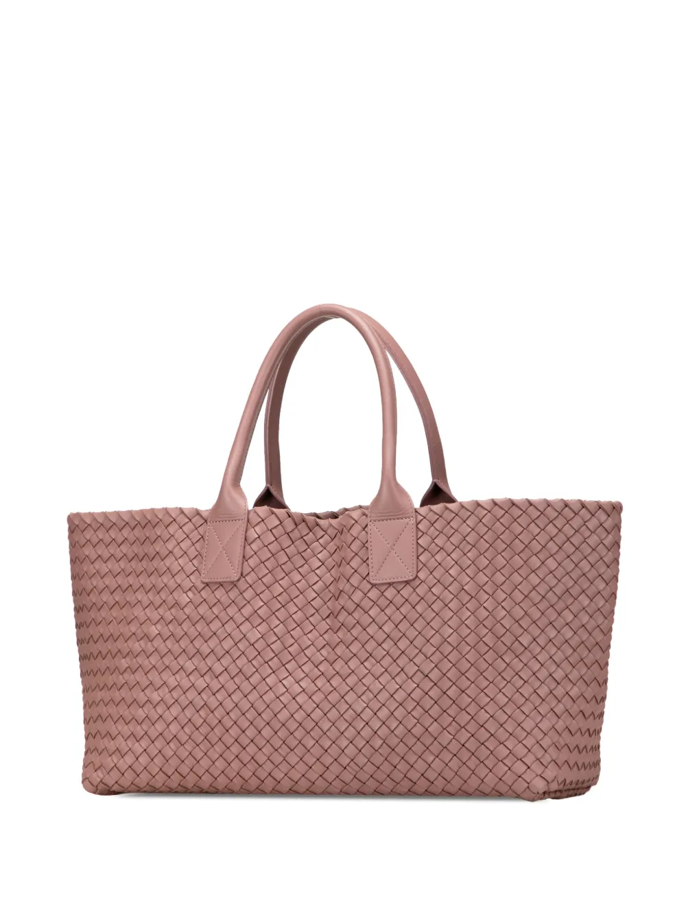 Pre-owned Bottega Veneta 2012-2025 Medium Lambskin Intreccio Cabat Tote Bag In Pink