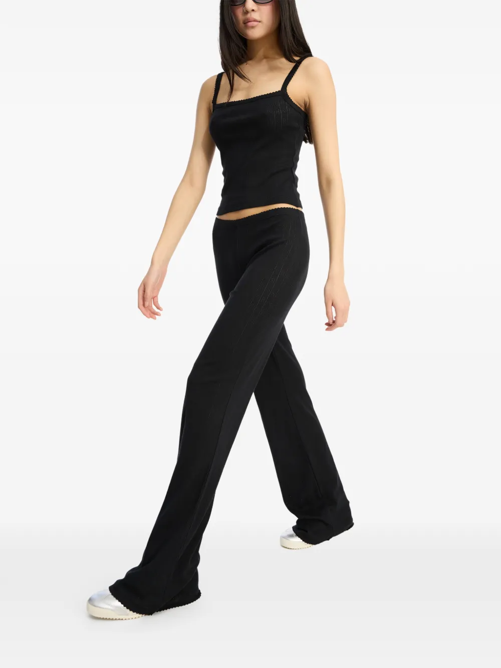 Rotate Birger Christensen Pointelle Elastic-waist Trousers In Black