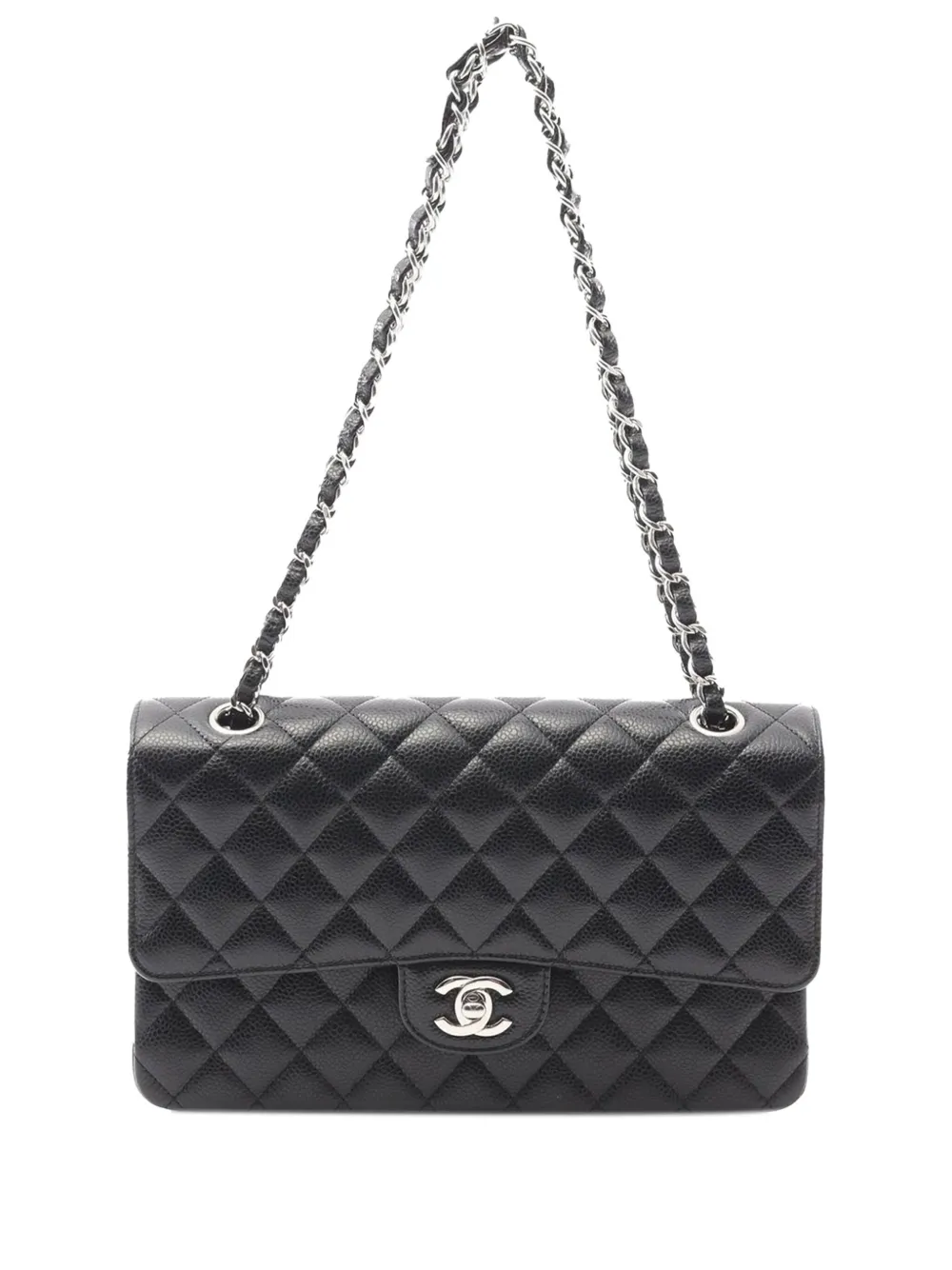 CHANEL Pre-Owned 2018 ミディアム クラシック キャビア ダブルフラップ ショルダーバッグ - ブラック CHANEL Pre-Owned 2018 ミディアム クラシック キャビア ダブルフラップ ショルダーバッグ - ブラック