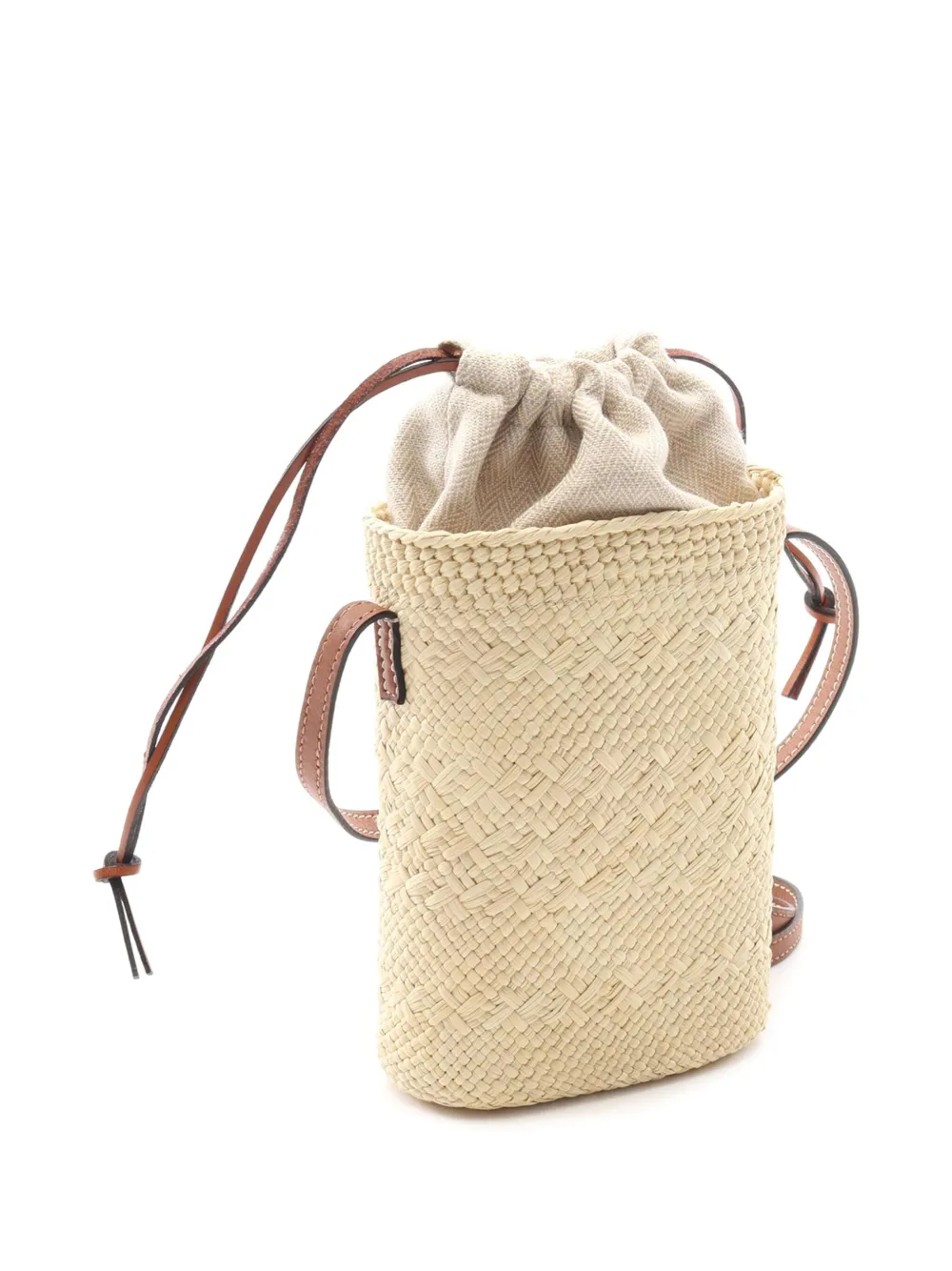 Pre-owned Loewe 2023 Anagram Raffia Square Pocket Bucket Bag In Brown