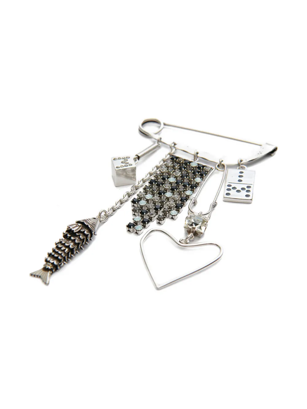 Isabel Marant Pendant Brooch With Charms And Crystals In Silver