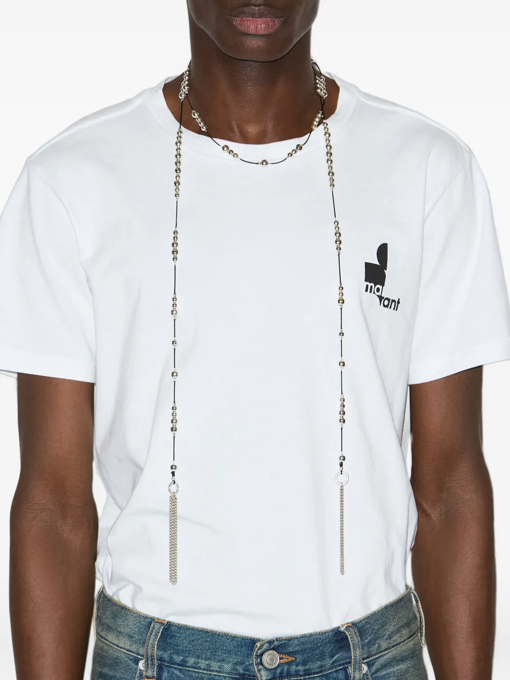 Isabel Marant Bob Beaded Tassel Scarf In Silver