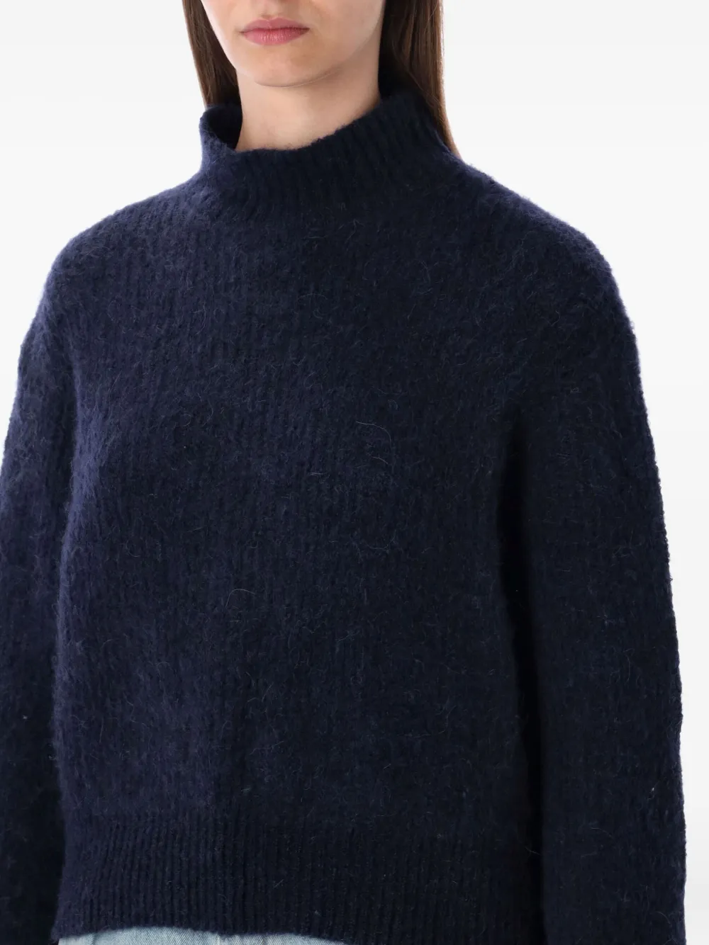 American Vintage High Neck Cropped Knitwear With Long Sleeves In Blue