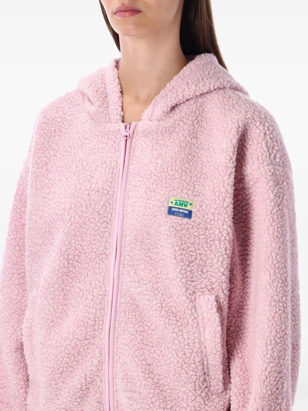 American Vintage Hooded Teddy Jacket Front Pockets In Pink