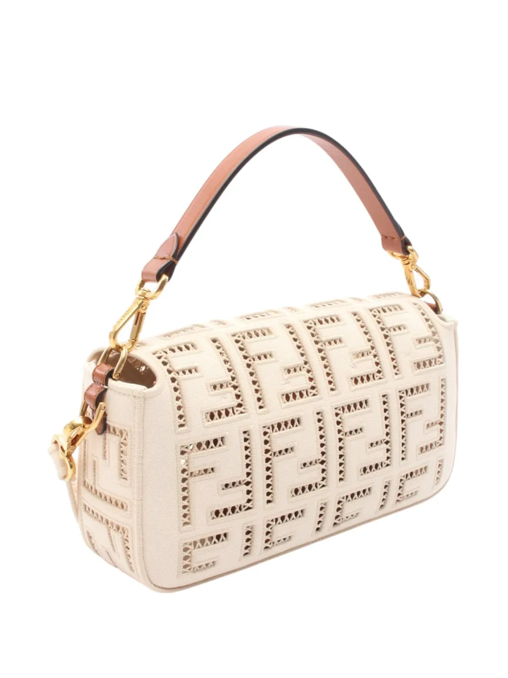 Pre-owned Fendi 20th Century Zucca Embroidered Canvas Openwork Baguette Satchel In Brown