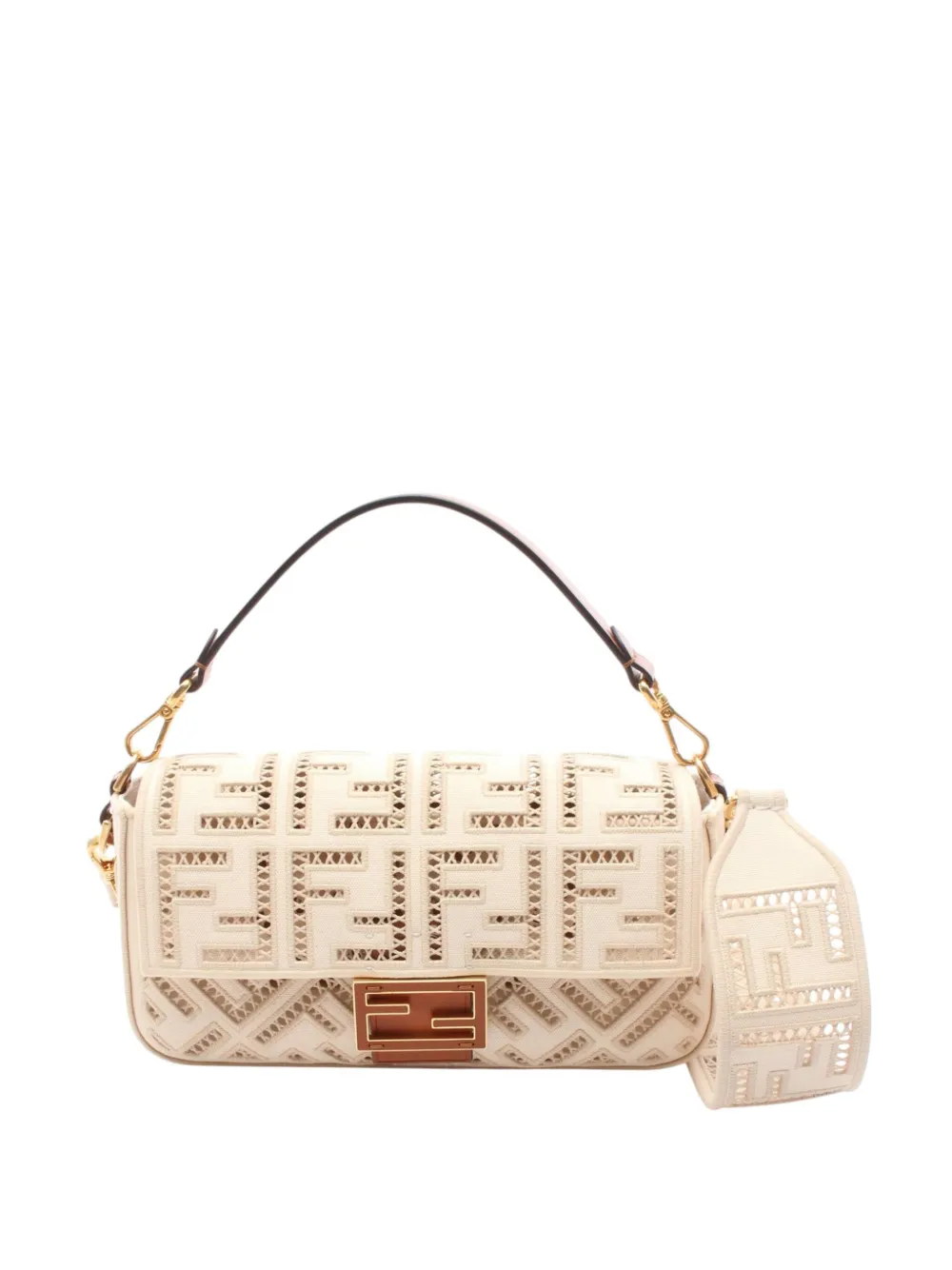 Fendi Pre-Owned 20th Century Zucca Embroidered Canvas Openwork Baguette satchel | Brown | Image 1