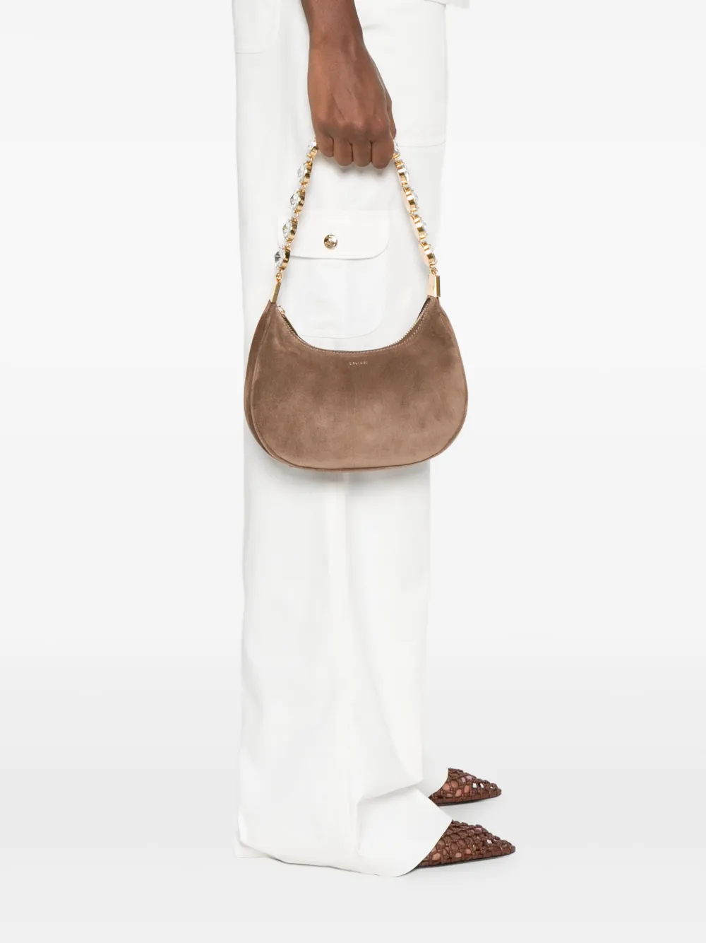 L'Alingi crystal-embellished suede shoulder bag - Bruin